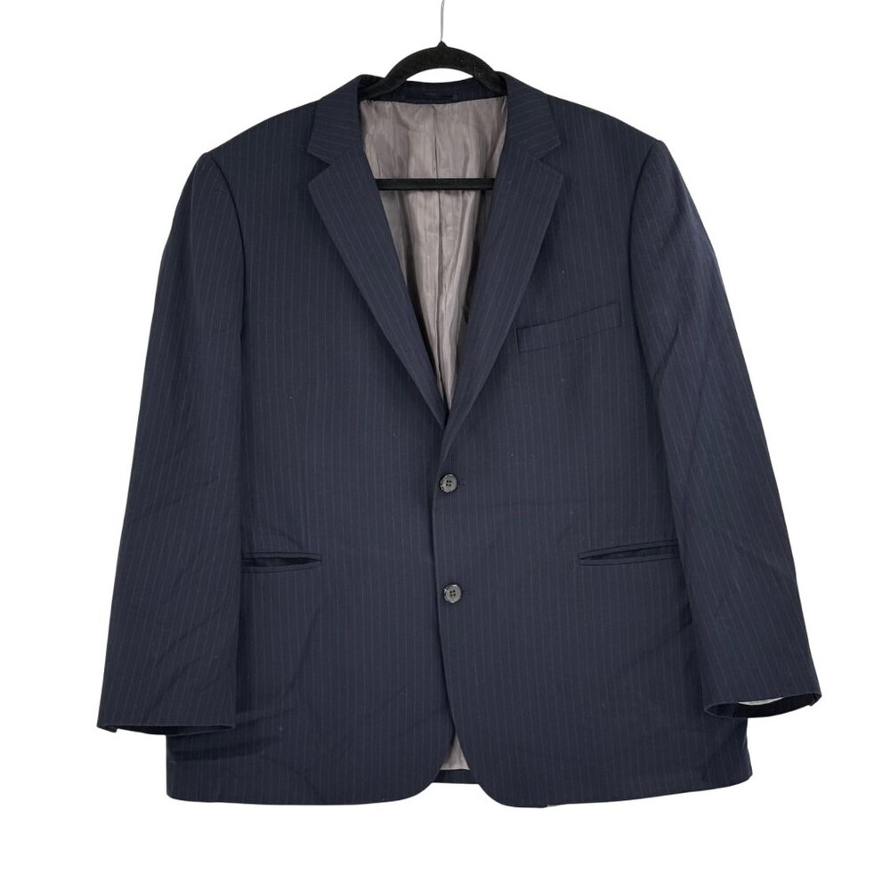 Pierre Noir Mens Navy Pinstripe 2-Button Suit Jacket S46/40 Polyester & Rayon
